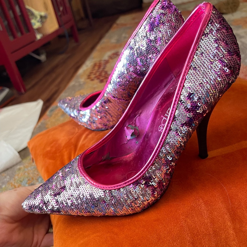 Two Lips Y2K Old Pink Sequin Heels